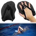 1 Pair Hand Paddles for Swimming Swim Paddles with Adjustable Straps Power Strength Training Aid Pool Exercise Equipment Accessories for Adults Kids Children Unisex (Black)