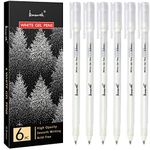 Brusarth White Gel Pen Set - 0.8 mm Extra Fine Point Pens Gel Ink Pens for Black Paper Drawing, Sketching, Illustration, Card Making, Bullet Journaling, Pack of 6