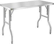 VEVOR 48 x 24 Inch Commercial Worktable Workstation, Folding Commercial Prep Table, Heavy-Duty Stainless Steel Folding Table with 661 lbs Load, Kitchen Work Table, Stainless Steel Kitchen Island