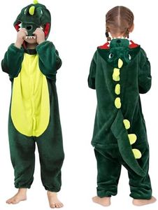Disfraz de Dinosaurio Niños, Dinosaurios Disfraz Jumpsuit de Animal de Cosplay Niños, Disfraz Pijamas Unisex Mono de Dinosaurio con Capucha Ropa de Dormir para Niños Halloween Carnaval Cosplay 130cm