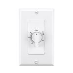 BN-LINK Heavy Duty 60-Minute in-Wall Spring Wound Countdown Timer Switch for Lights, Mechanical Switch Timer for Bathroom Exhaust Fan, No Neutral Wire Required, 2 Wall Plate(White and Silver Metallic)