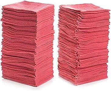 Shop Towels (Pack of 100) 12” X 14” Reusable Cotton Towels - Perfect for Cleaning, Home, Mechanic, Automotive, Machines and Janitorial (Red)