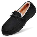 MIXIN Men's Cosy Slippers Size 13 Anti-Slip Faux Fur House Shoes with Memory Foam Black