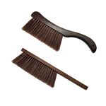 2 Pcs Wooden Hand Broom Brush, Dust Bench Brush Whisk Broom Soft Bristle Brush for Car Bed Furniture Clothes Couch Draft Sofa Fireplace Clothes Household Cleaning with Long Wood Handle(Brown)