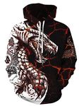 JSJCHENG Men's Hoodie 3D Gpaphic Casual Hooded Pullover Sweatshirt Sweater(Dragon Red,Large-X-Large)