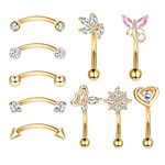 EVISPOL 10Pcs Eyebrow Piercing Jewelry Eyebrow Rings 16G Curved Barbell Cartilage Earring Lip Belly Rings Daith Rook Earrings Helix Conch Piercing Tragus Earrings for Women Men, Stainless Steel, cubic