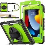 SEYMAC stock Case for iPad 9th/ 8th/ 7th Generation 10.2'', Shockproof Case with Screen Protector Pencil Holder [360° Rotating Hand Strap] &Stand, Case for iPad 10.2 inch 2021-2019 (Green+Black)