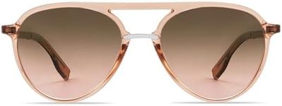 SOJOS Retro Aviator Polarized Sunglasses for Women Men Double Bridge Ladies Shades SJ2078 with Crystal Brown Frame/Gradient Brown Lens