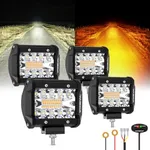 Auxbeam 4 Packs LED Pod Lights, Amber/White/Strobe 6 Modes Light Bar, 4Inch 240W Dual Color Fog Lights Off Road Flashing Lights, Flood Spot Combo Multi-Function with 4-Lead Wiring Harness Kit