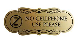 Signs ByLITA Designer No Cellphone Use please Sign(Brushed Gold) - Large 1 Pack