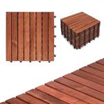 CLOVERHOLM 10PCS Interlocking Deck Tiles - 12”x12” Acacia Wood Patio Tiles, Easy Snap Flooring Tiles Waterproof All Weather for Indoor, Outdoor, Balcony, Backyard, Poolside Tiles (8 Slats - Teak)