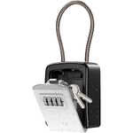 ORIA Key Lock Box, Wall Mounted Key Safe Box with Soft Wire Rope Hook Weatherproof 4 Digit Combination Key Storage Lock Box, 5 Keys Capacity with Removable Shackle for Indoor Outdoor, Small Size 3.66inch, Black