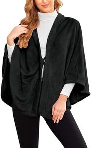 Ekouaer Women's Shawl Wrap Poncho Warm TV Blanket Flannel Faux Coat Sweater Cardigan Wrap Shawls Soft Black