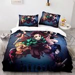 PTNQAZ Anime Demon Slayer Devil's Blade Duvet Cover Set Pillow Case Kimetsu No Yaiba Cartoon Bedding Set For Girls (Double,3)