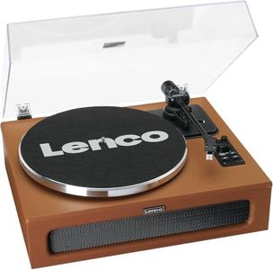 Lenco LS-430 Turntable, Bluetooth Turntable, Integrated Speaker 40 Watt RMS, Belt Drive, Pitch Control, Preamp, RCA Out and AUX In, Brown, LS-430BN