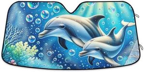 Car Windshield Sunshade Two Dolphins with Bubbles Sun Shield 55"X27.6" Blocks UV Rays and Keeps Vehicle Cool