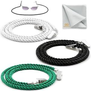 SIGONNA Glasses Strap String Holder Cord - Terylene Eyeglasses Strap Holders - Eye Glasses Accessory Chain - Eyeglass Chains for Women Men - Glasses Lanyard Around Neck - 3 Pcs (Silver)