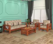 NATRAJ ART & CRAFT Sheesham Wood 5 Seater Sofa Set for Living Room Wooden Sofa Set for Living Room Furniture (3+1+1, Natural Teak Finish), 4- to 5-Person Sofa