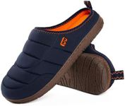 LongBay Men's Two-Tone Slippers Memory Foam Warm Fleece House Shoes Camping Slip On Indoor Outdoor Navy Blue,9