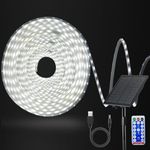 10M Led Strip Lights 600 LEDs Cold White, Solar Flexible LED Strip Light Solar Powered Rope Lights with Remote & 8 Modes Waterproof for Garden Party Gazebo Bedroom, Kitchen, Indoor, Outdoor Decor