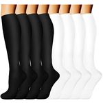 ACTINPUT 8 Pairs Compression Socks Women & Men -Best Medical,Nursing,Travel & Flight Socks-Running & Fitness，Pregnancy-15-20mmHg (S/M, Assorted 1)