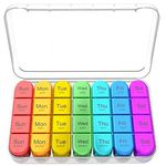 Zoksi Weekly Pill Organizer 4 Times a Day, Rainbow Pill Box Organizer, 7 Day Am Pm Pill Box, Large Travel Pill Case, Daily Medication Organizer with 28 Compartments for Fish Oils