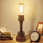 Industrial Table Lamp Dimmable Vintage Small Bedside Lamps with E26 ST64 6W Edison Bulb, Industrial Desk Lamp Water Pipe Steampunk Lamps Retro Table Lamp for Living Room Bedroom Antique House Decor