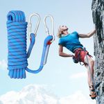 Oligitdi Static Outdoor Climbing Rope with 2 Hooks, 49FT Rappelling Rope for Travel, Hiking Safety Escape Rope, Outdoor, Mountaineering, Hauling