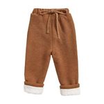 Alunsito Baby Girl Boy Winter Warm High Waist Sweatpants Toddler Cotton Fleece Lined Elastic Long Pants 12-18 Months Brown