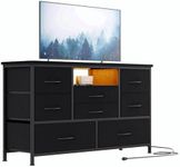 Jojoka 8 Dresser TV Stand with Power Outlet & LED for 55'' TV, Long Dresser for Bedroom with 8 Deep Drawers, Wide Console Table for Storage in Closet, Living Room, Entryway, Wood Top