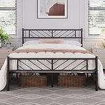 Yaheetech Full Size Bed Frame Metal Platform with Durable Supports, Mattress Foundation with Arrow Design Headboard Storage Clearance. Easy Assembly, No Box Spring Needed, Black