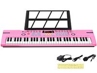 24HOCL Kids Piano Keyboard, 61 Key Electronic Keyboard Portable Digital Music Keyboard, Learning Keyboard with Microphone Music Sheet Stand UL Adapter, Best Gift for Boys & Girls, Pink