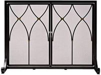 Plow & Hearth Metal Fireplace Screen Winchester Black | 38" W x 31" H | 2 - Door | Spark Guard Indoor Grate | Iron Fire Place Cover | Wood Burning Stove Decorative Accessories