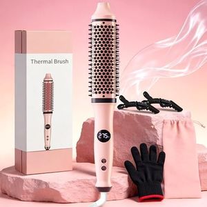 AEPR Infrared Thermal Brush, Heated Round Brush Straightener & Curler-Pink