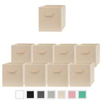 Pomatree Storage Cubes - 11 inch Cube Storage Bins (9 Pack) | Foldable Cubby Organizer Bin for Closet, Clothes and Toys | 2 Reinforced Handles | Fabric Basket Bin (Beige)