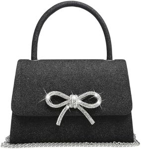 Dasein Women's Evening Bag Party Clutches Wedding Purses Cocktail Prom Handbags with Frosted Glittering (Bow-black)