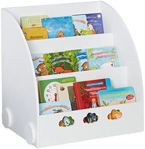 Relaxdays Estantería Infantil Libros, 60 x 58 x 45cm, Librería Niños 3 Baldas, MDF, Mueble Organizador con Nubes, Blanco, Madera de ingeniería