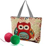 SETOFI Knitting Tote Bag, Large Knitting Bag Knitting Needle Bag with Zipper Owl Pattern Crochet Bag for Yarn Knitting Needles Crochet Hooks