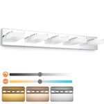 3 Colors Dimmable Bathroom Light Fixtures Over Mirror LED Chrome Vanity Lighting Fixtures Acrylic Stainless Steel 5 Light Bathroom Vanity Light Fixtures, Adjustable 3000K/4000K/6000K, 360° Rotate