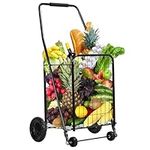 YITAHOME Folding Shopping Cart with Wheels, Rolling Foldable Grocery Cart for Seniors, Portable Collapsible Utility Cart for Shopping Groceries Laundry Storage Organizer