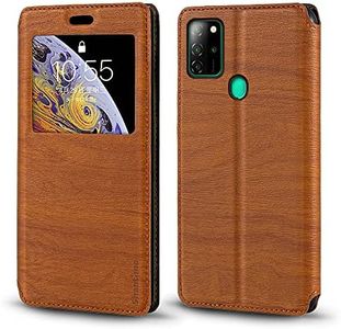 BLU G91 Case, Wood Grain Leather Case with Card Holder and Window, Magnetic Flip Cover for BLU V91 (6.5”)