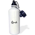 3dRose wb_185036_1 "Gra Word for Love in Irish Gaelic, Romantic World Language Black Text" Sports Water Bottle, 21 oz, White