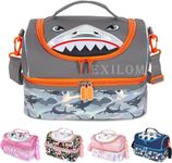 iDensic Kids Double Decker Cooler Insulated Lunch Bag for Boys, Girls, Men, and Women, with Adjustable Strap Reusable Toddler Lunchbox for School and Daycare Cute Travel Bags (Shark)