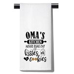 POFULL Oma's Kitchen Decor Oma's Kitchen Never Runs Out of Kisses and Cookies Dish Towel Gift for Grandmother (Oma's Kitchen towel)