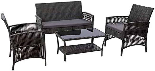 Gardeon Outdoor Table and Chairs Lounge Set 4 Seater Rattan Wicker Dining Tables Chair Setting Sofa, Patio Garden Backyard Furniture, Steel Frame Weather-Resistant Cushions Storage Cover Black