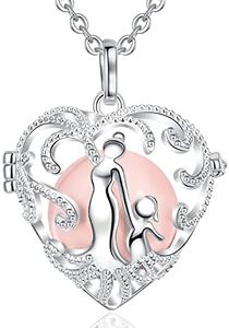AEONSLOVE Collana Chiama Angeli Gravidanza, Bola Musica Messicana Ciondolo Gabbia Cuore Mamma e Bambino Regalo Originale per Futura Madre, 2 Catene