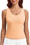 PINSPARK Workout Tops Women Lightweight Double Lined Gym Shirt Breathable Sleeveless Running Crop Top Plus Size, Peach Fuzz XXL