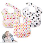 Little Dimsum 3 Pack Baby Bibs Waterproof Bib Easy to Clean Feeding Bibs Weaning Bibs Adjustable Closed for Babies Toddlers with Large Pocket 6-36Months(Penguin & Flamingo & Triangle)