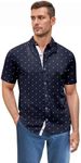 ETHANOL Men Classic Slim Fit Woven Short Sleeve Wrinkle Resistant Print Shirt MST46568 SAA Navy M