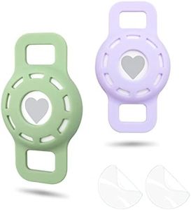 Whalezon Cat Collars Holder for AirTag, Small Dog GPS Tracker Cases Compatible with Apple Air Tag Loop Holder, Anti-Lost Accessories Fit on Puppy Pet 3/8' 5/8' (2 Pack), Avocado Green+Violet